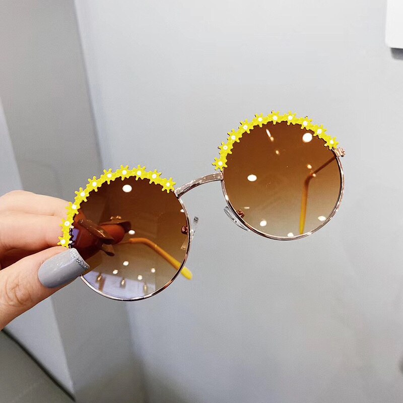 Round kids sunglasses Flower Baby Children Shades Sun Glasses Girls Cute Half Frame Metal Eywear UV400