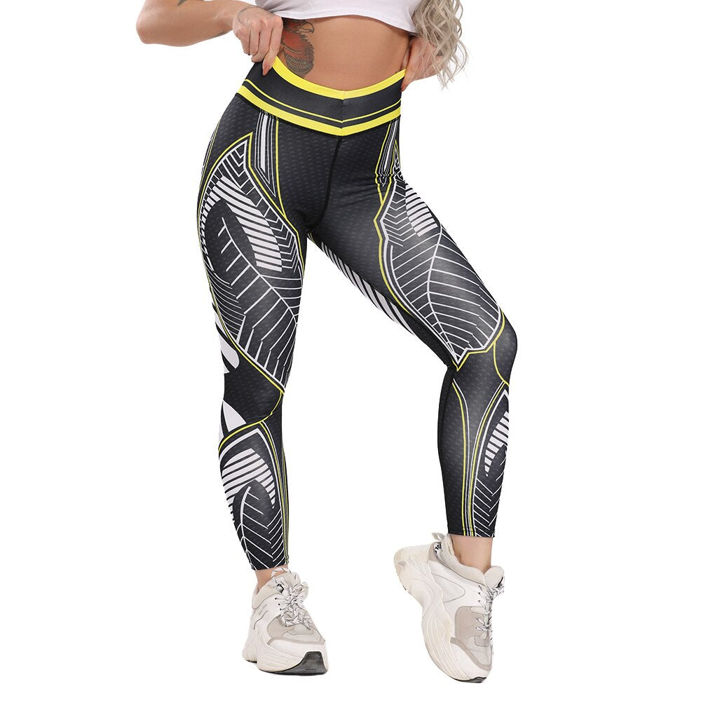 Printing Leggings Seamless Yoga Pants Fitness Women Workout Tights High Waist Push Up Elastic Trousers Gym Girl Sports Leggins