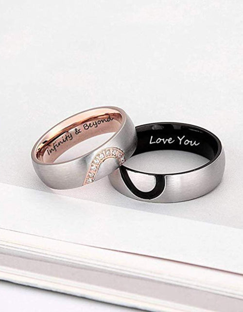 Load image into Gallery viewer, Personalized Heart Couple Rings with Zirconia Custom Inside Engraving Wedding Engagement Rings for Women Men Promise Gift
