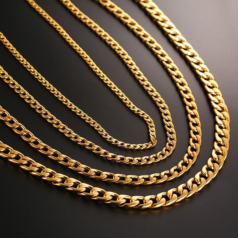 Men&#39;s Cuban Link Chain Necklace Stainless Steel Black Gold Color Male Choker colar Jewelry Gifts for Him