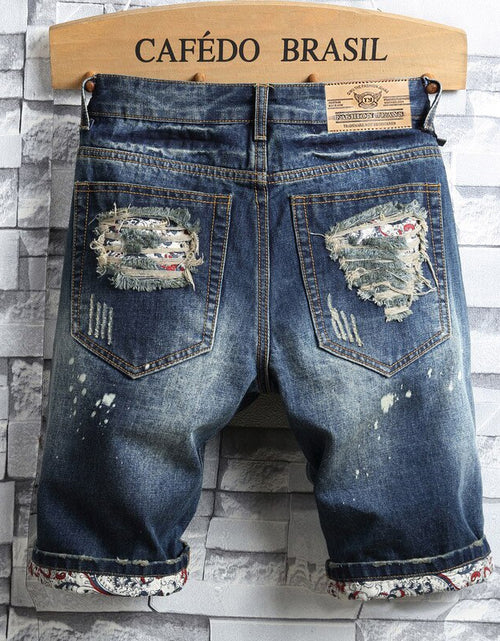 Load image into Gallery viewer, 2022 Summer Men&#39;s Hole Denim Shorts men Fashion Casual Straight Fit Ripped Retro Biker Style Short Jeans Male Brand Clothing 40
