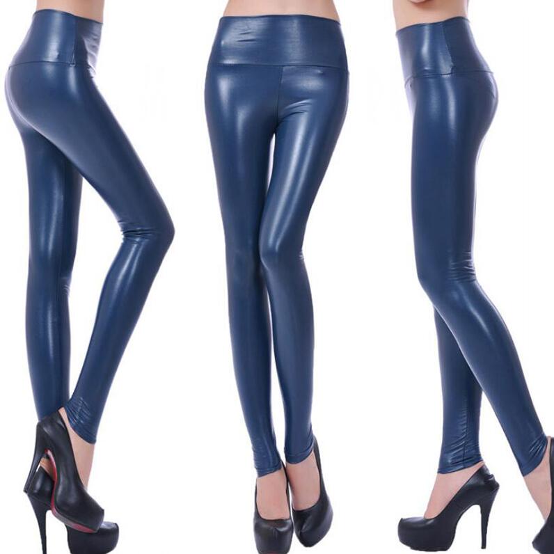 Faux Leather Leggings Women Black Stretchy Push Up High Waist Pants Waterproof Knitted Fitness Skinny Spandex Jeggings