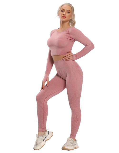 Load image into Gallery viewer, Seamless Yoga Set Fitness Women&#39;s Tracksuit Female Long Sleeve Crop Top High Waist Sports Leggings Workout Suits Gym Sportswear
