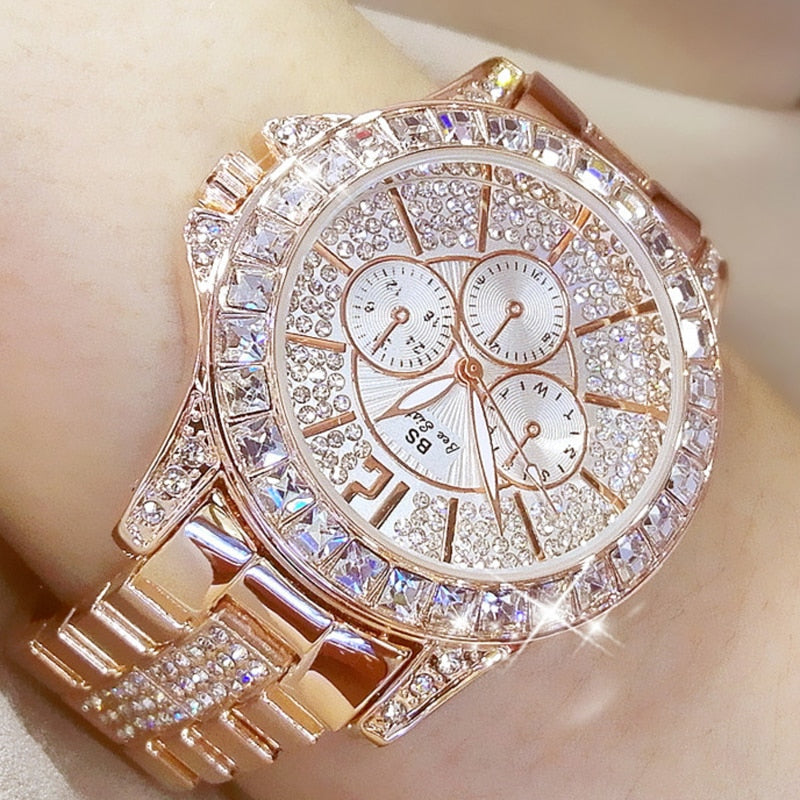 2023 Women Watches Quartz Diamond Luxury Watch Fashion Top Brand Wristwatch Fashion Watch Ladies Crystal Jewelry Rose Gold Watch