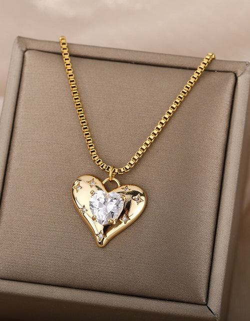 Load image into Gallery viewer, Heart Zircon Necklace for Women Stainless Steel Gold  Color Necklaces 2022 Trend Koeran Fashion Couple Jewelry collar
