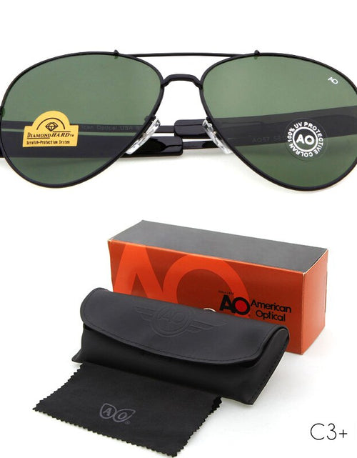 Load image into Gallery viewer, Sunglasses pilot 90s Men Army Military 12K Gold Tint Frame American Optical Lens Sun Glasses with Box OM288B
