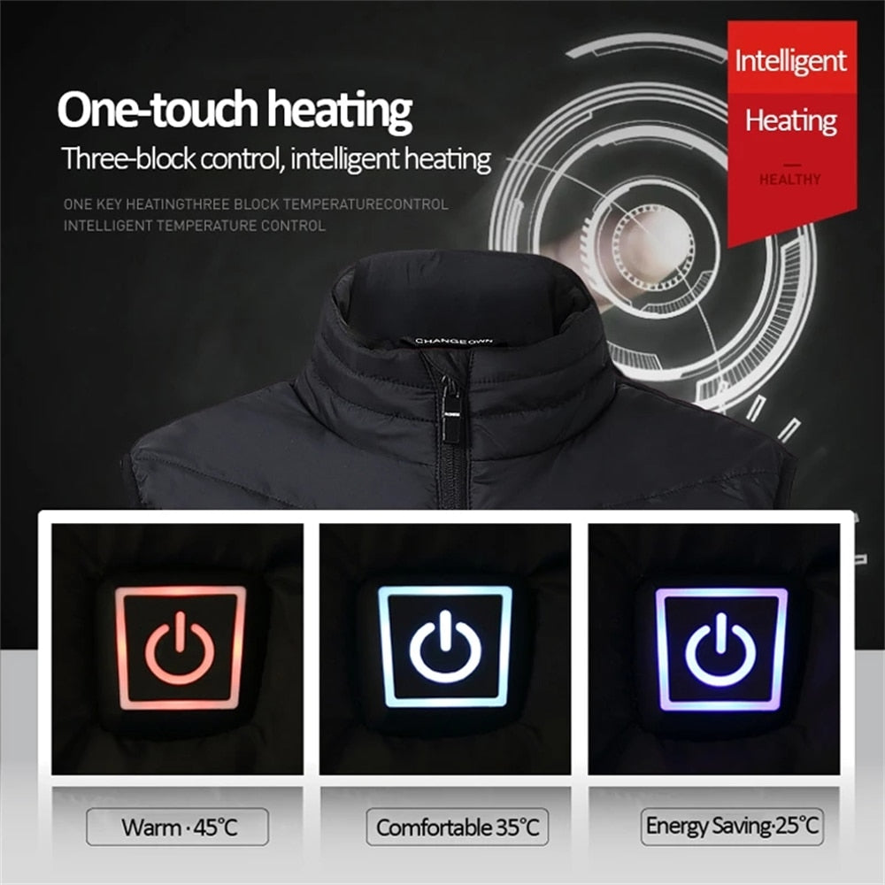 Heating jacket, USB smart switch 2-11 zone heating vest, electric heating hunting vest, men&#39;s and women&#39;s heating padded jacket