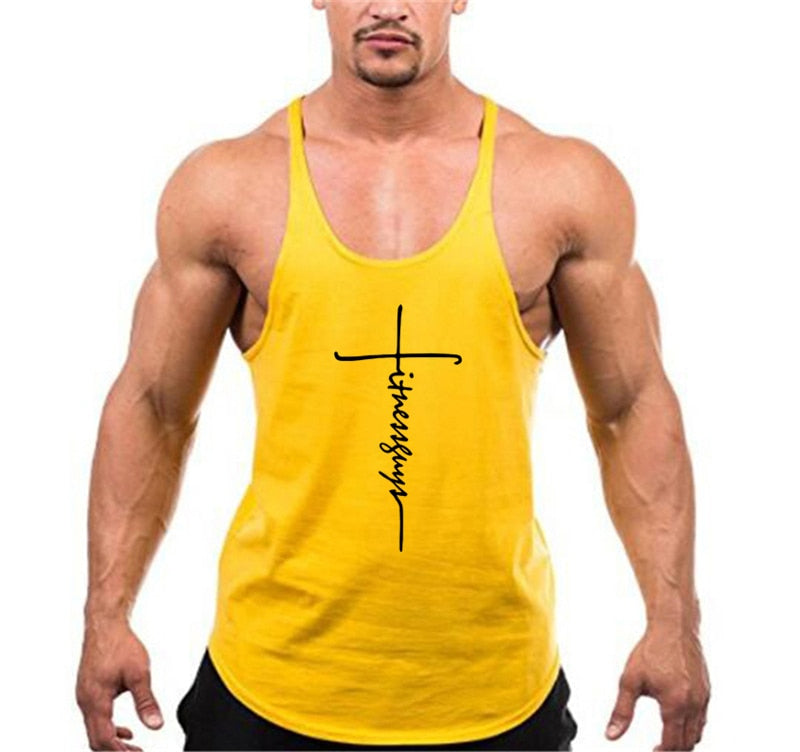 Gym Stringer Tank Top Men Bodybuilding Clothing Cotton Sleeveless Shirt Man Fitness Vest Singlet Sportwear Workout Tanktop