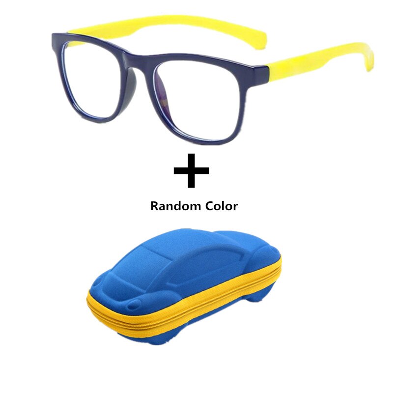 Anti blue Light Kids Glasses Boys Girls Optical Frame Computer Transparent Glasses Children Silicone Soft Eyeglasses +Car Case