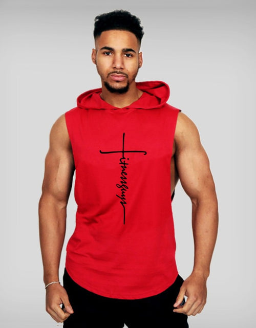 Load image into Gallery viewer, Muscle Fitness Guys Gym Clothing Mens Bodybuilding Hooded Tank Top Men Cotton Sleeveless T Shirt Running Vest Workout Sportswear
