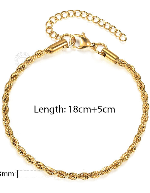 Load image into Gallery viewer, 2/3/4/5mm Stainless Steel Twisted Rope Chain Bracelets for Women Men Fashion Punk Bangle Length Adjustable 18cm+5cm
