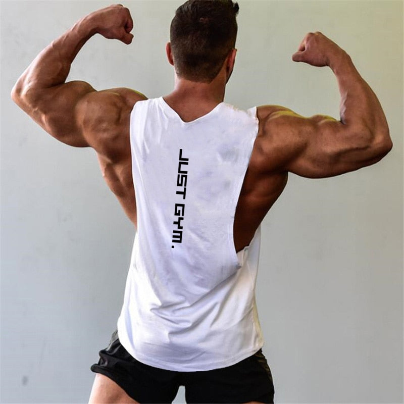 Just Gym Clothing Fitness Mens Sides Cut Off T-shirts Dropped Armholes Bodybuilding Tank Tops Workout Sleeveless Vest