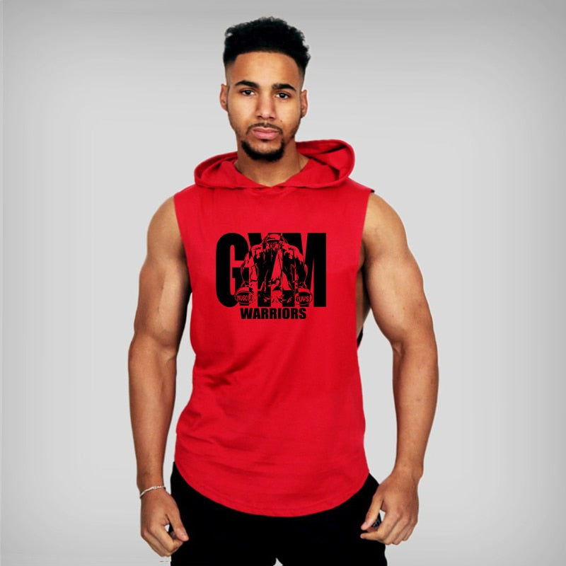 Muscleguys Gym Clothing Mens Bodybuilding Hooded Tank Top Cotton Sleeveless Vest Sweatshirt Fitness Workout Sportswear Tops Male