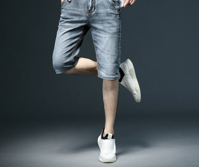 Summer New Classic Men&#39;s Jeans Shorts Fashion Casual Brand Elastic Force Regular Fit Denim Shorts Male Grey Blue