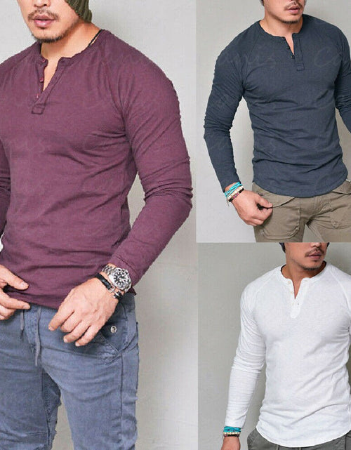 Load image into Gallery viewer, Summer Men&#39;s Slim Fit V neck Short T-shirts Casual Tops Solid Long Sleeve Muscle Tee Daily wear Tops
