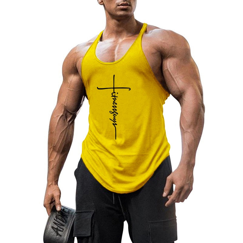 Gym Stringer Tank Top Men Bodybuilding Clothing Cotton Sleeveless Shirt Man Fitness Vest Singlet Sportwear Workout Tanktop