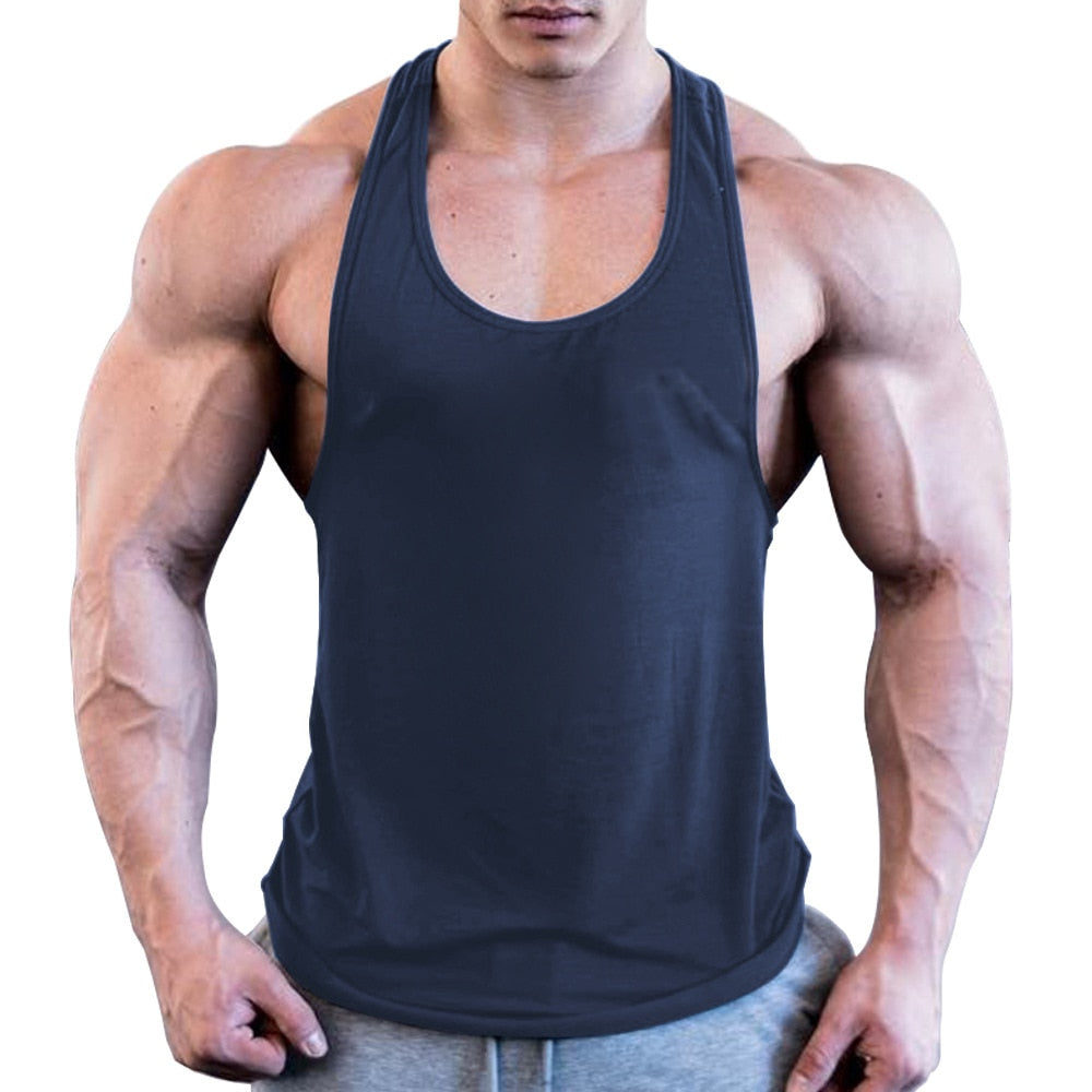 Gym Men Muscle Sleeveless Shirt Tank Top Bodybuilding Sport Fitness Workout Stringer Weight Singlets Breathable Running T-Shirt