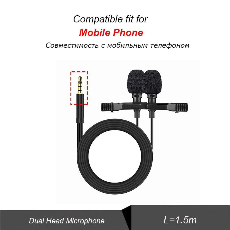 3.5mm Mini Lavalier Microphone Metal Clip Lapel Mic for Mobile Phone PC Laptop Wired Mikrofo/Microfon for Speaking Vocal Audio