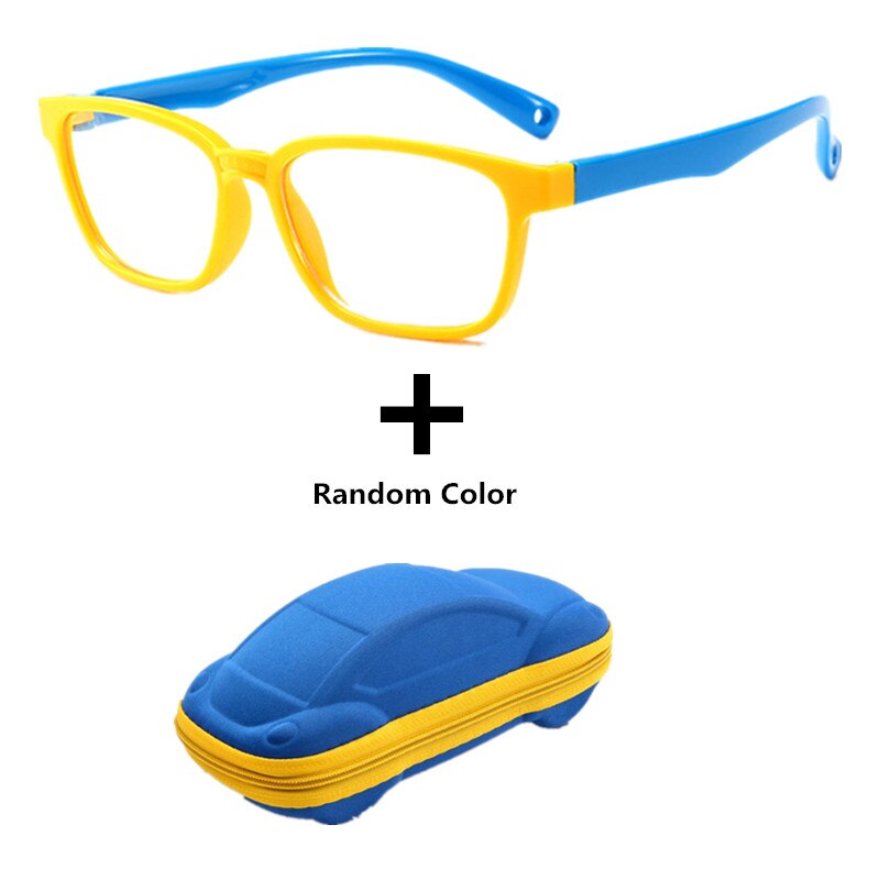 Anti blue Light Kids Glasses Boys Girls Optical Frame Computer Transparent Glasses Children Silicone Soft Eyeglasses +Car Case