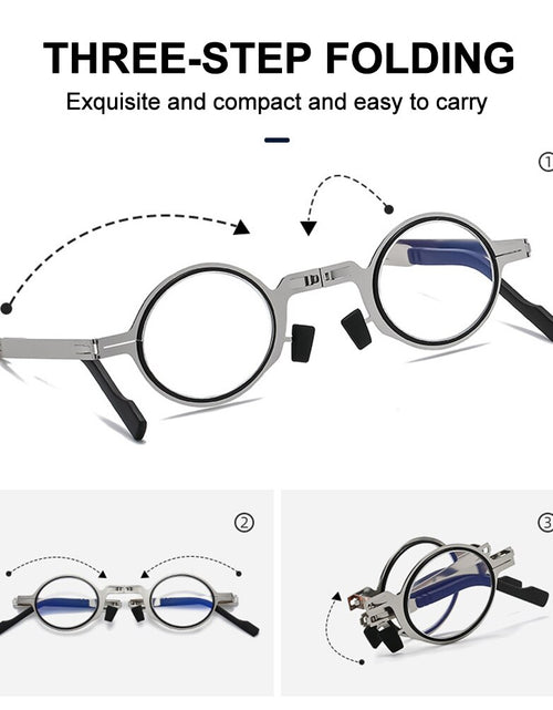 Load image into Gallery viewer, Round Folding Reading Glasses Men Women Anti Blue Light Presbyopia Glasses Portable Design Readers Eyewear With Case
