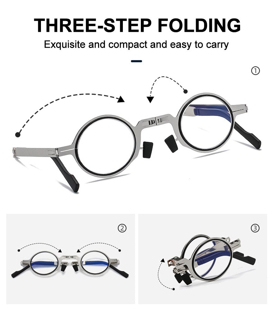 Round Folding Reading Glasses Men Women Anti Blue Light Presbyopia Glasses Portable Design Readers Eyewear With Case