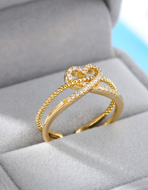 Load image into Gallery viewer, Heart Rings for Women 2022 Fashion Jewelry Personality Adjustable Opening Copper Ring Resizable Double layer Luxury Gift
