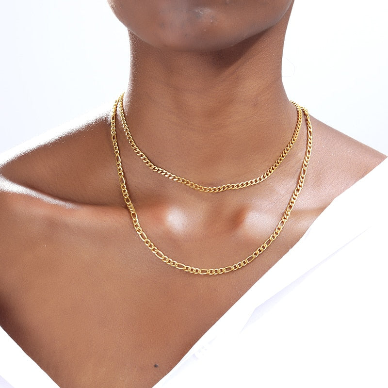 Chain Necklace Women Gold  Color Female Male Long Necklace Stainless Steel Classic Choker Chains Jewerly Wholesale