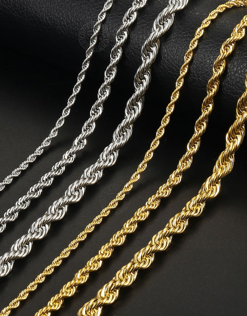 Load image into Gallery viewer, New Fashion Twisted Rope Link Chain Gold Color Stainless Steel Necklace for Men Unisex Chain Jewelry Gifts 22inch 3-7mm KNM178A
