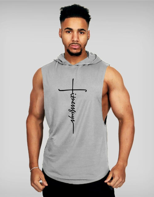 Load image into Gallery viewer, Muscle Fitness Guys Gym Clothing Mens Bodybuilding Hooded Tank Top Men Cotton Sleeveless T Shirt Running Vest Workout Sportswear
