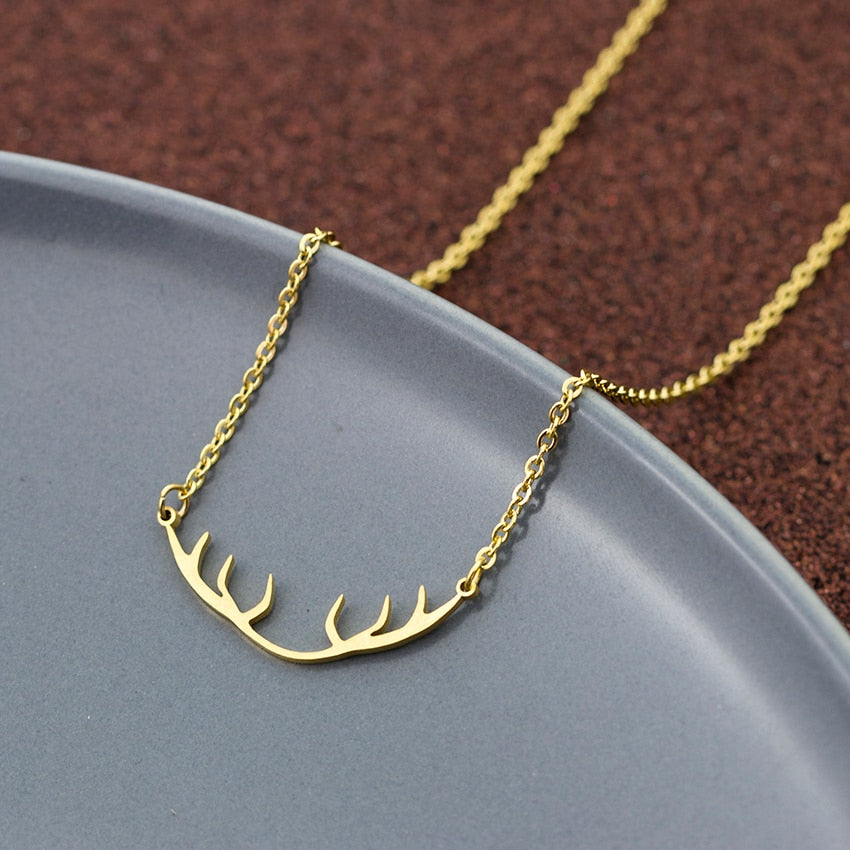 Antler Necklace Delicate Deer Horn Pendant Stainless Steel Charm Necklace Best Friends Gifts Wild Animal Jewelry