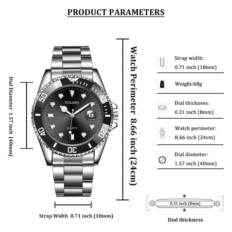 Men Watch New Luxury Business Watch Men Waterproof Date Green Dial Watches Fashion Male Clock Wrist Watch Relogio Masculino