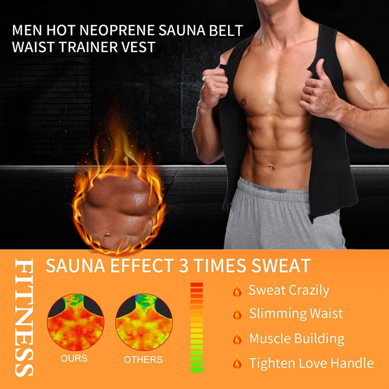 Neoprene Sauna Workout Suit Men Waist Trainer Corset Slimming Vest Zipper Body Shaper with Adjustable Tank Top Faja Shapewear