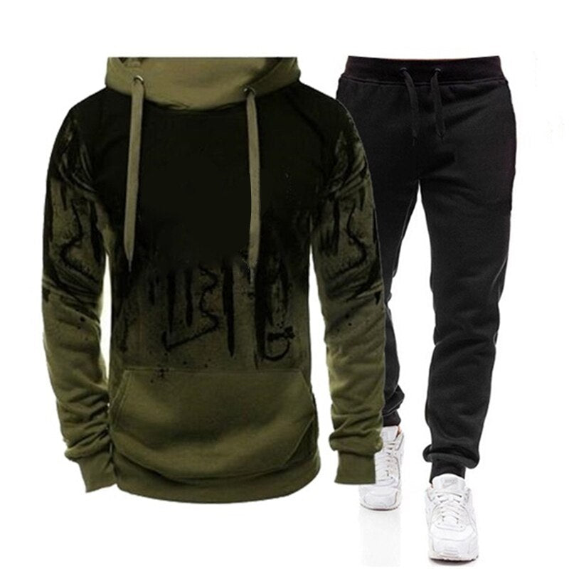 2Pcs Suit Spring Autumn Men&#39;s Sweatshirt Set Splash Ink Hoodies+Tracksuit Pants Casual Fitness Male Sportswear S-4XL Wholesale