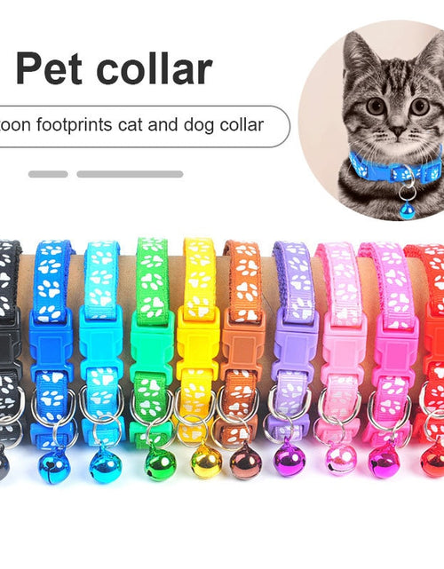 Load image into Gallery viewer, 1Pc Colorful Cute Bell Collar Adjustable Buckle Cat Collar Pet Supplies Footprint Personalized Kitten Collar Small Dog Accessory
