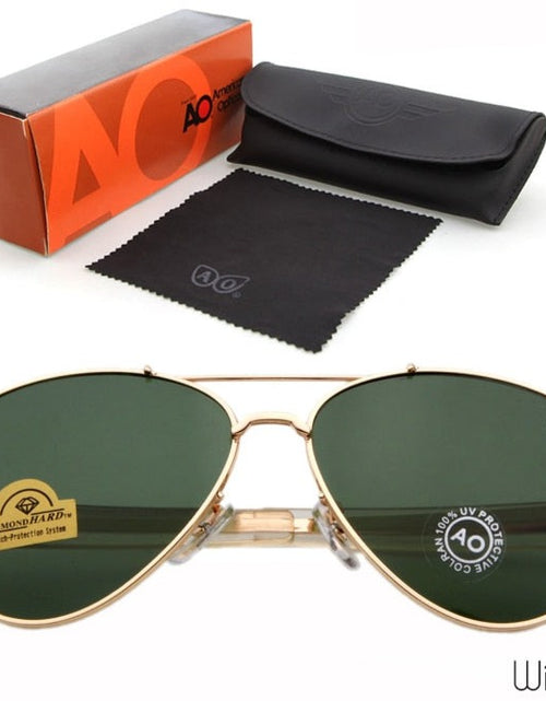 Load image into Gallery viewer, Sunglasses pilot 90s Men Army Military 12K Gold Tint Frame American Optical Lens Sun Glasses with Box OM288B
