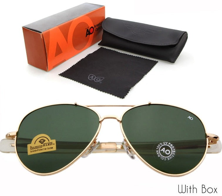 Sunglasses pilot 90s Men Army Military 12K Gold Tint Frame American Optical Lens Sun Glasses with Box OM288B