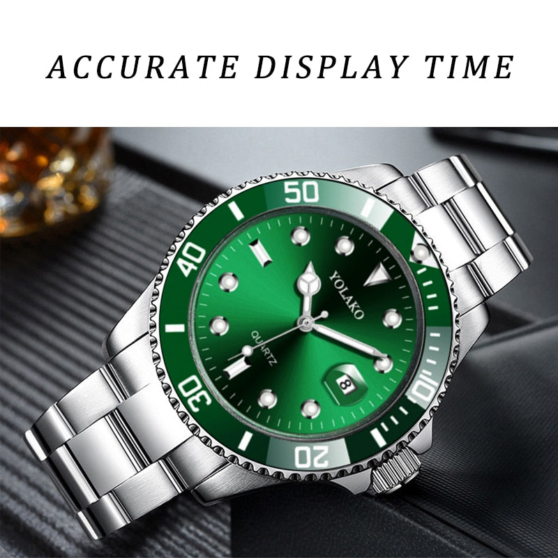 Men Watch New Luxury Business Watch Men Waterproof Date Green Dial Watches Fashion Male Clock Wrist Watch Relogio Masculino