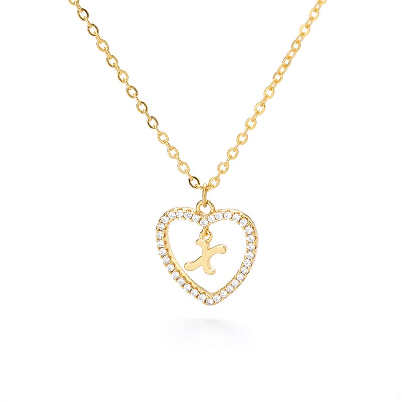 Heart Initial Necklace For Women Hollow Zircon Alphabet Necklaces Letter Pendant 2022 Trend Couple Jewelry Gift collier femme