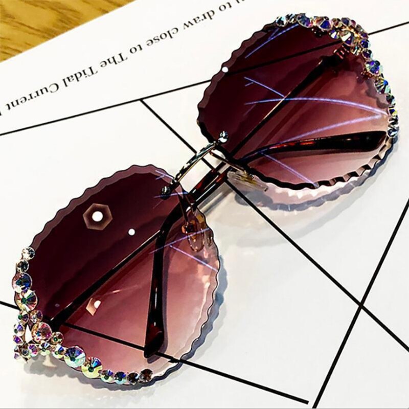 Diamond Sunglasses Women Rimless Luxe 2022 Glasses Moda Mujer Vasos Decorativos Lunette De Soleil Femme Zonnebril Dames