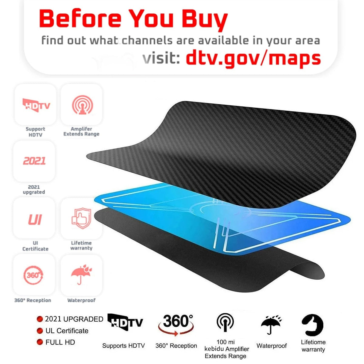 3000 Miles 8K Digital DVB-T2 TV Antenna Indoor with amplifier Booster 1080P Aerial For Car antenna RV travel smart tv