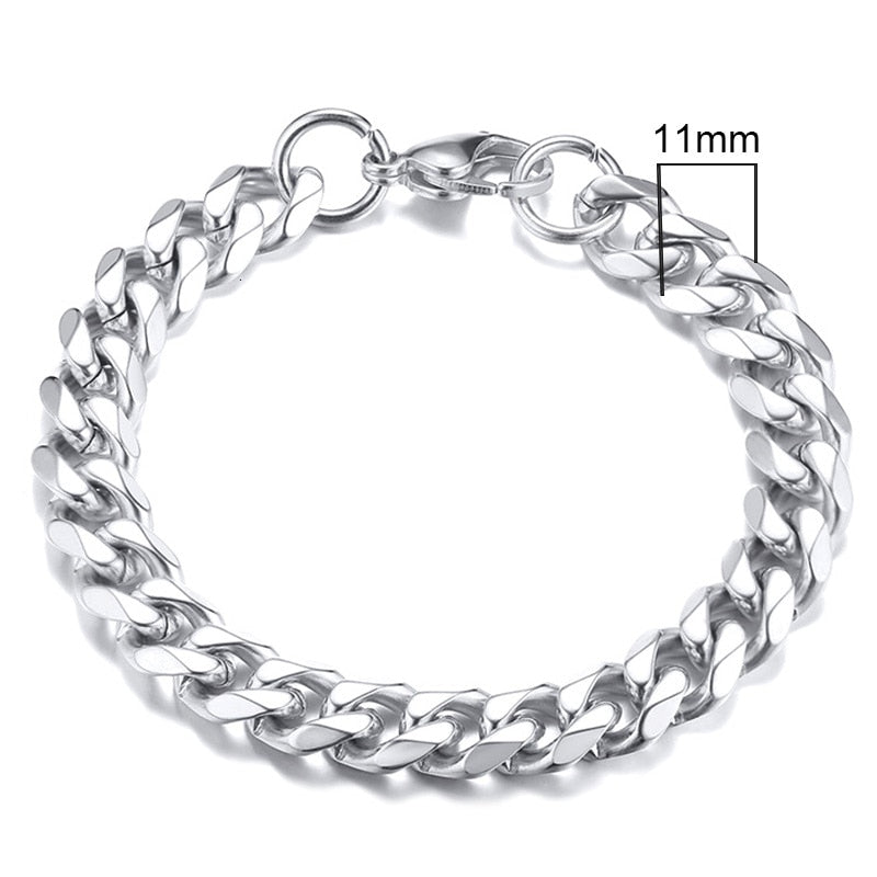 3-11mm Chunky Miami Curb Chain Bracelet for Men, Stainless Steel Cuban Link Chain Wristband Classic Punk Heavy Male Jewelry