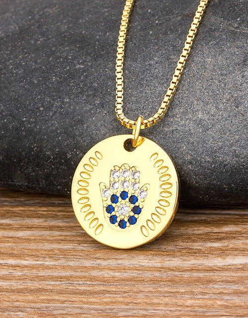 Load image into Gallery viewer, Hot Sale Women Men Hamsa Hand Necklace Gold Color Copper Zircon Evil Eye Pendant &amp; Chain Hip Hop Turkish Luck Jewelry
