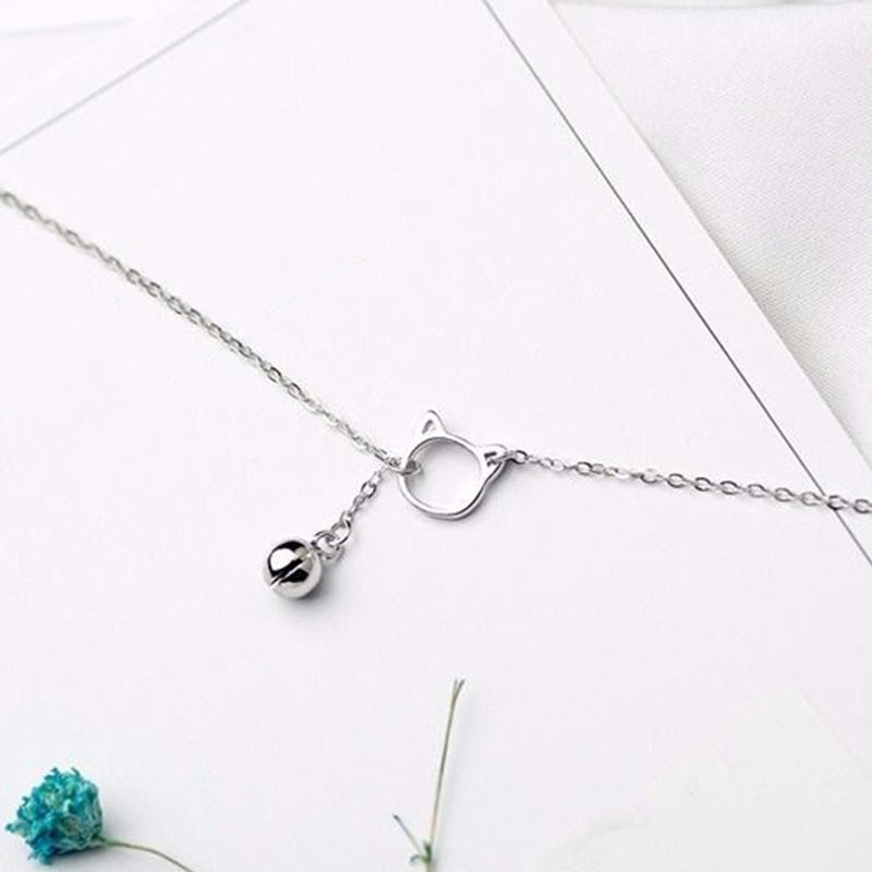 Korean Simple Design Cat Bell Pendant Bracelet Elegant Women's Wedding Party Silver Color Bracelet Charming Girl Jewelry Gift