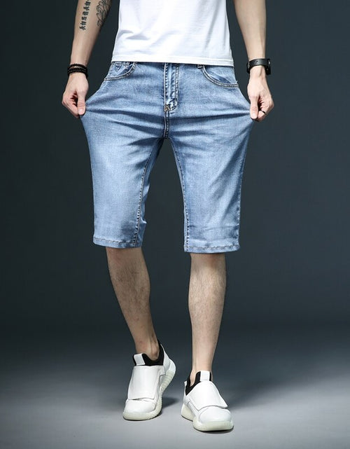 Load image into Gallery viewer, Summer New Classic Men&#39;s Jeans Shorts Fashion Casual Brand Elastic Force Regular Fit Denim Shorts Male Grey Blue
