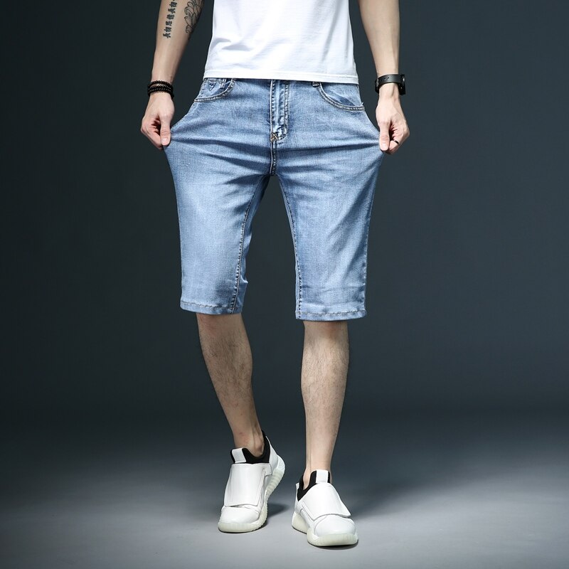 Summer New Classic Men&#39;s Jeans Shorts Fashion Casual Brand Elastic Force Regular Fit Denim Shorts Male Grey Blue