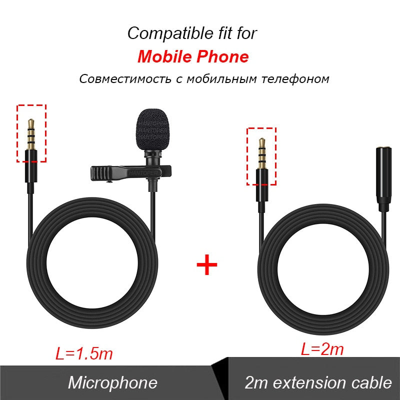 3.5mm Mini Lavalier Microphone Metal Clip Lapel Mic for Mobile Phone PC Laptop Wired Mikrofo/Microfon for Speaking Vocal Audio