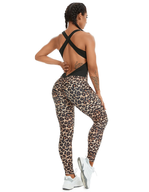 Load image into Gallery viewer, Leopard Yoga Set Fitness Women Jumpsuit Sexy Sleeveless Tracksuit One Piece Sports Leggings Gym Backless Workout Sportswear
