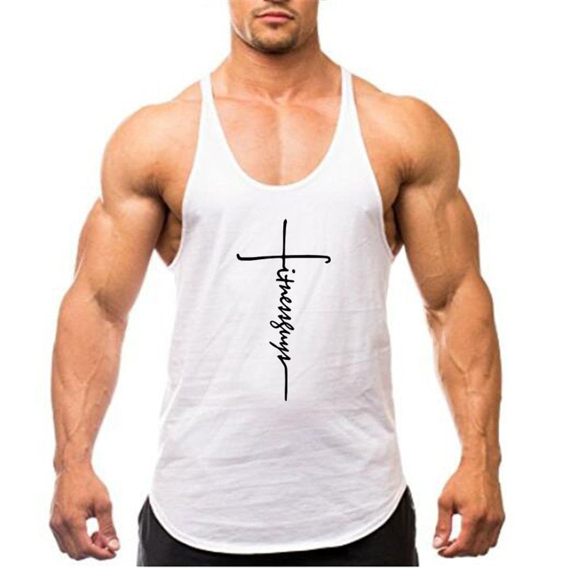 Gym Stringer Tank Top Men Bodybuilding Clothing Cotton Sleeveless Shirt Man Fitness Vest Singlet Sportwear Workout Tanktop