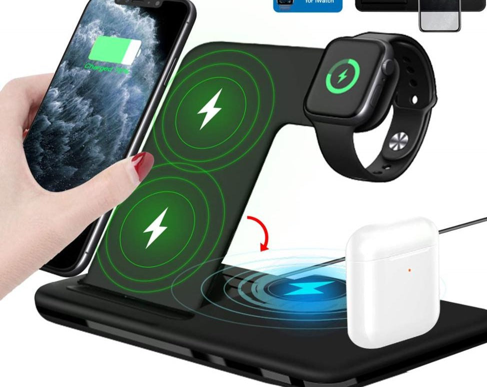 15W Fast Wireless Charger Stand For iPhone 14 13 12 11 8 Apple Watch 4 in 1 Foldable Charging Station for Airpods Pro iWatch