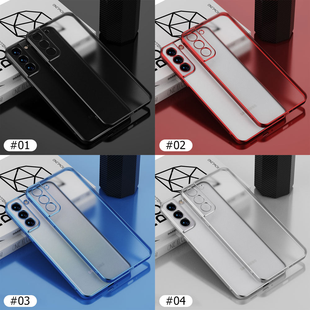 Luxury Plating Square Frame Silicone Transparent Case For Samsung Galaxy S21 FE S21 S22 S23 Ultra Plus 5G Coque Clear Back Cover